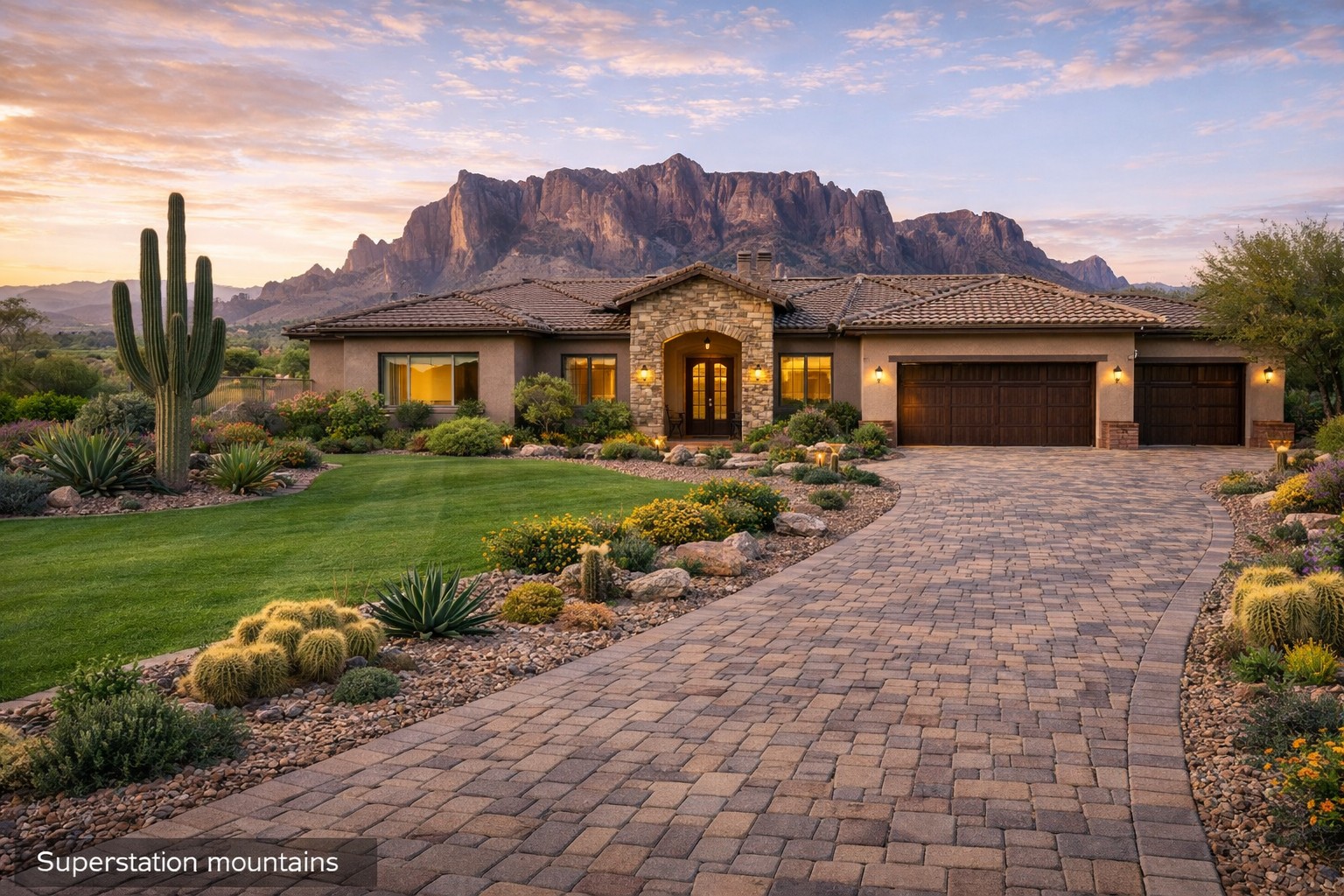 Arizona xeriscape and hardscape example in the Phoenix Metro area