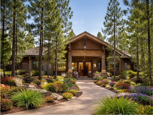 Show Low commercial property landscaping with pines